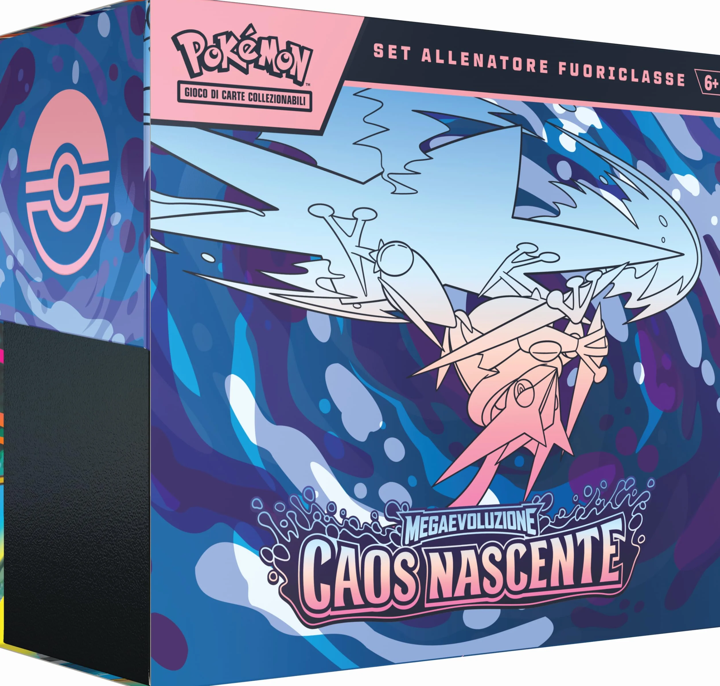 Pokémon: set Allenatore Fuoriclasse dell’espansione Megaevoluzione - Caos Nascente del GCC Pokémon (1 carta promozionale figura intera, 9 buste di espansione e accessori premium), Edizione in Italiano
