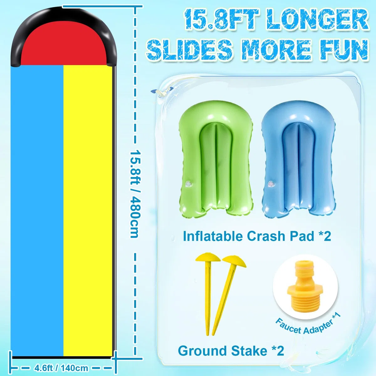Scivolo Ad Acqua Doppio 480 cm con 2 Bodyboards per Piscina Fuori Terra Bambini Adulti