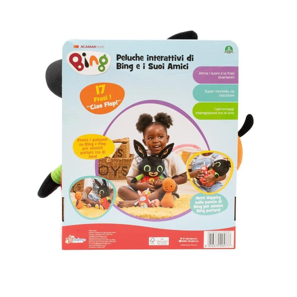 Bing Peluche Personaggi Flop Hoppity, 2 modalità di gioco Inglese e Italiano, Pupazzi morbidi interattivi, Bambini 0 Mesi+