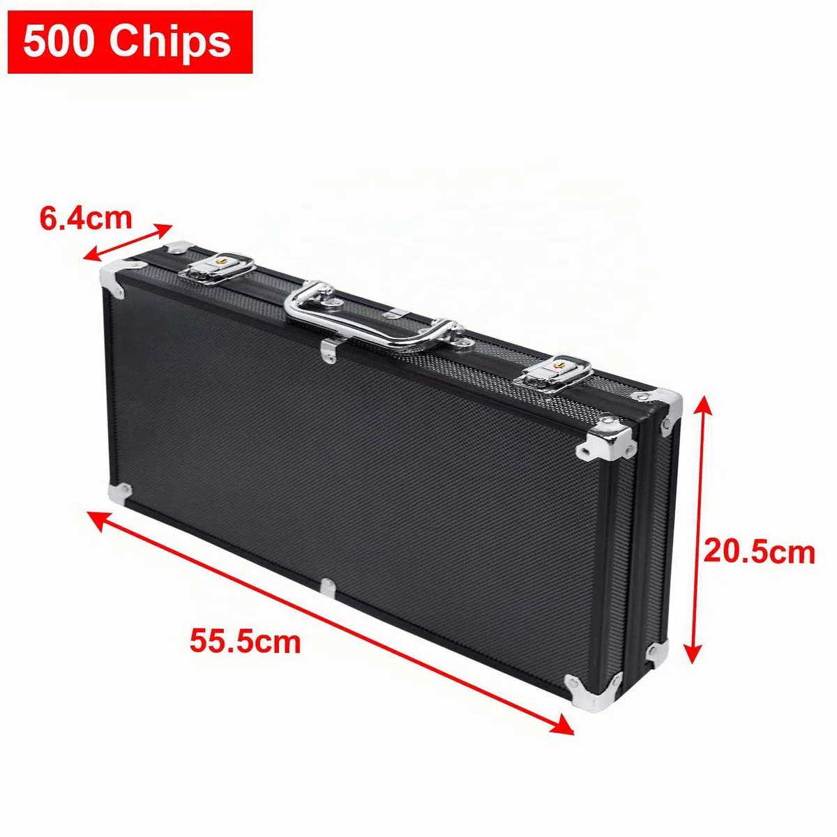 LZQ Custodia da poker 500 chip Texas Hold'em, con custodia nera in alluminio per il trasporto e chip da casinò, 2 giochi di carte dealer Small Blind Big Blind Buttons e 5 dadi