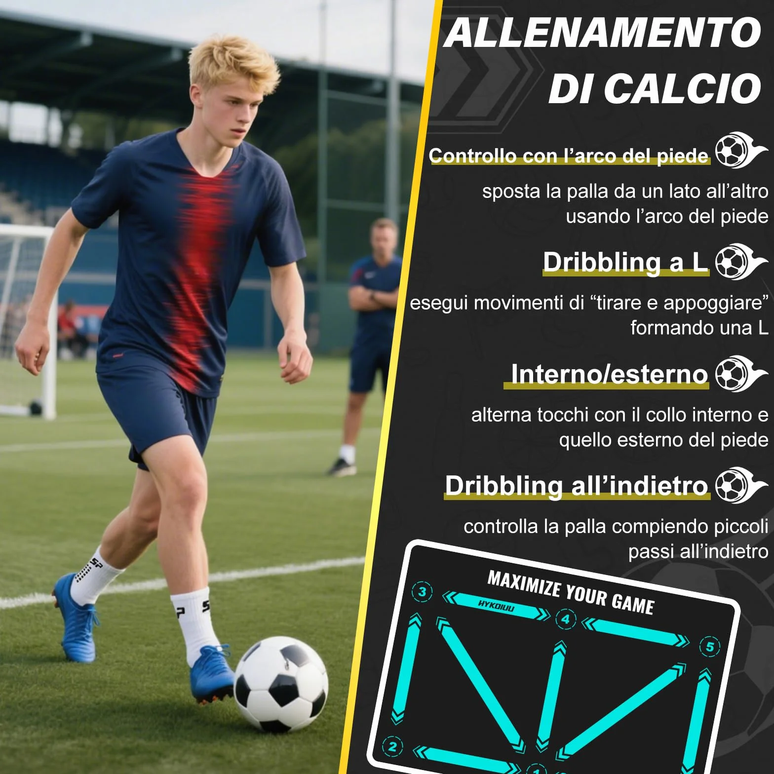 Tappeto Calcio Allenamento con Video Inclusi Tappetino Agilità Accessorio Regalo Bambini