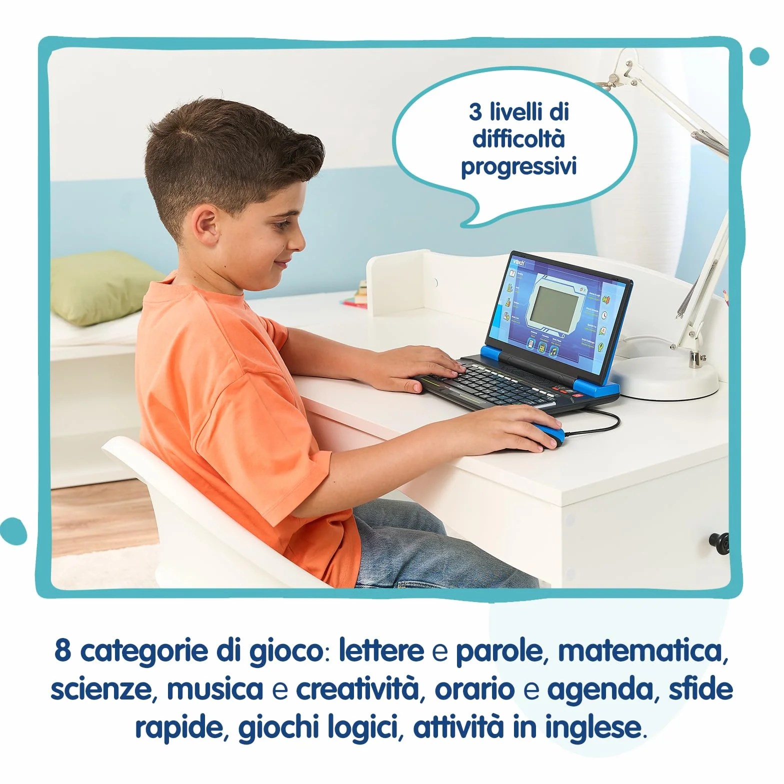 VTech Bit Smart Genius Plus Nero, Computer Interattivo Bambini, Computer con Mouse Incluso, 164 Attività, Computer Didattico Bilingue Italiano e Inglese, Tastiera QWERTY, Batterie Incluse, 6-11 Anni