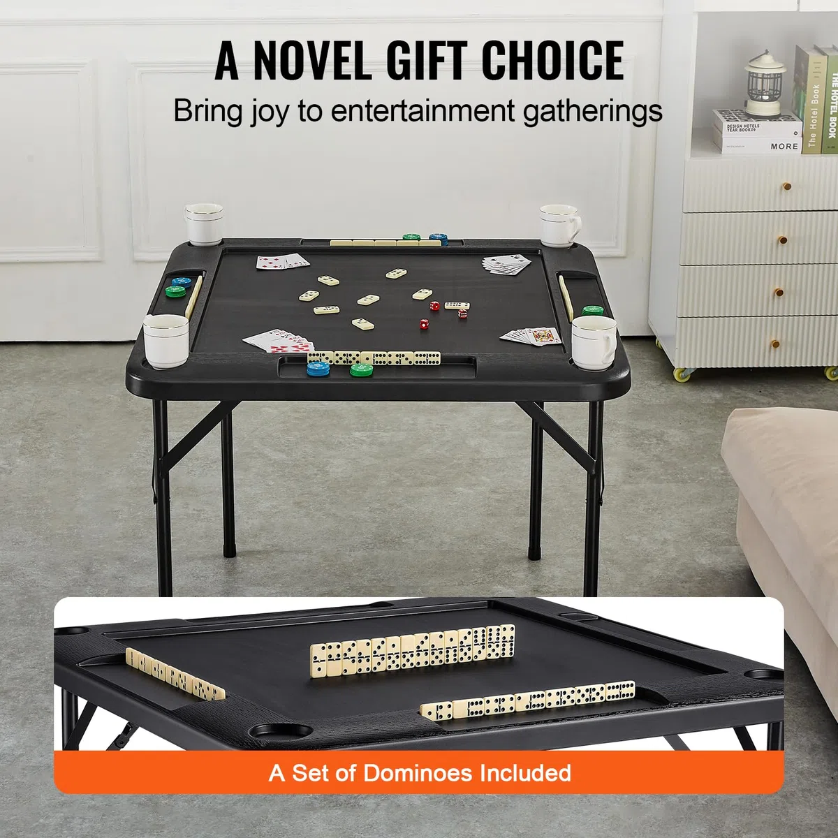 VEVOR Tavolo Mahjong Pieghevole Quadrato 4 Giocatori con Portabicchieri e Vassoi, 900 x 900 mm