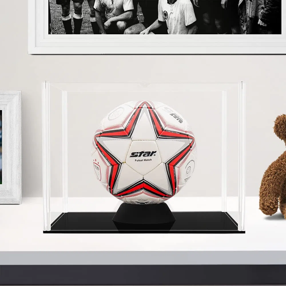 Teca Plexiglass (34,5 x 24,5 x 26 cm) Vetrina Acrilico Espositore per Pallone da Calcio Basket, Modellino