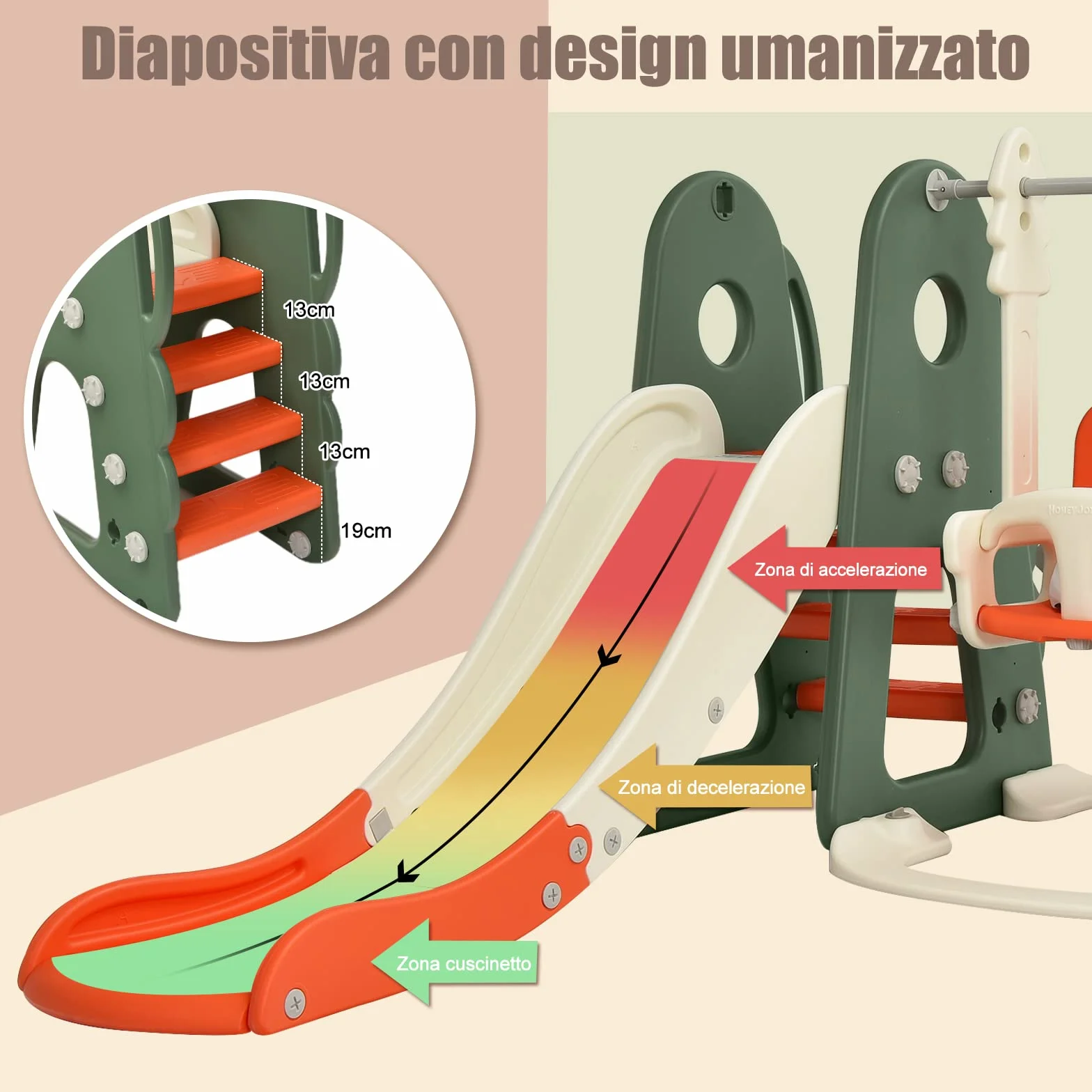 COSTWAY 6 in 1 Parco Giochi per Bambini, con Altalena Scivolo Canestro da Basket Golf, Parco Giochi per Bambini da Esterno ed Interno, 172x182x108-120cm, 18 Mesi+ (Arancione)