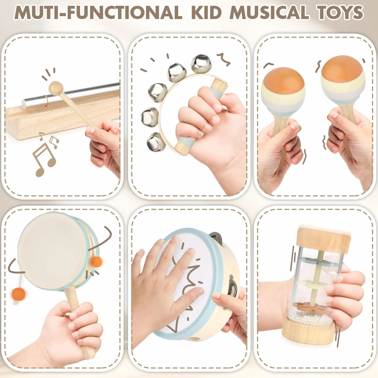 Strumenti Musicali Montessori in Legno Batteria per Bambini 3-6 Anni Giochi