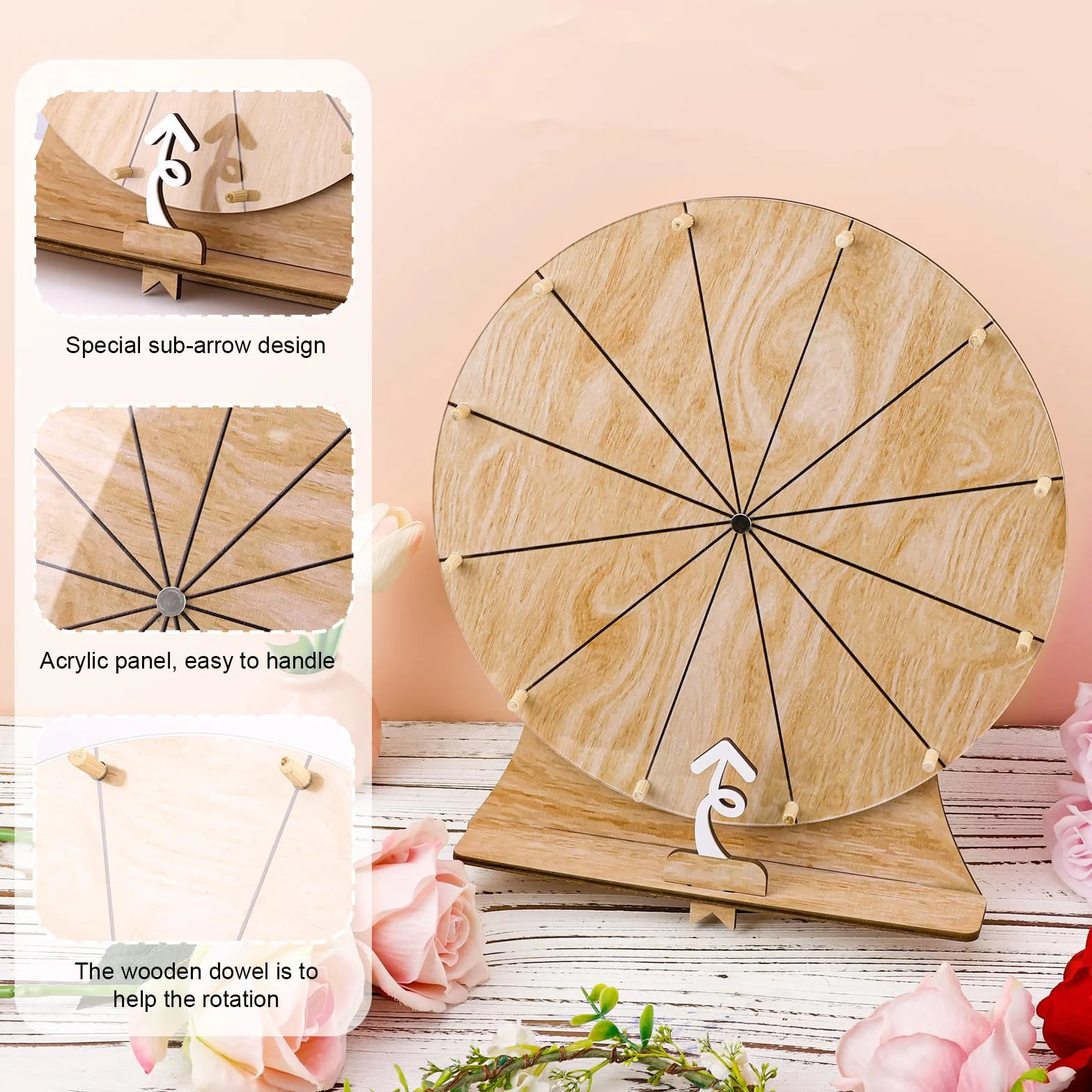 Gosknor 30cm Ruota dei Premi Che Gira, 12 Slot da Tavolo Gioco della Ruota della Fortuna Legno Prize Wheel con Supporto per Giochi di Filatura Fiere Carnevale attività per Le Vacanze