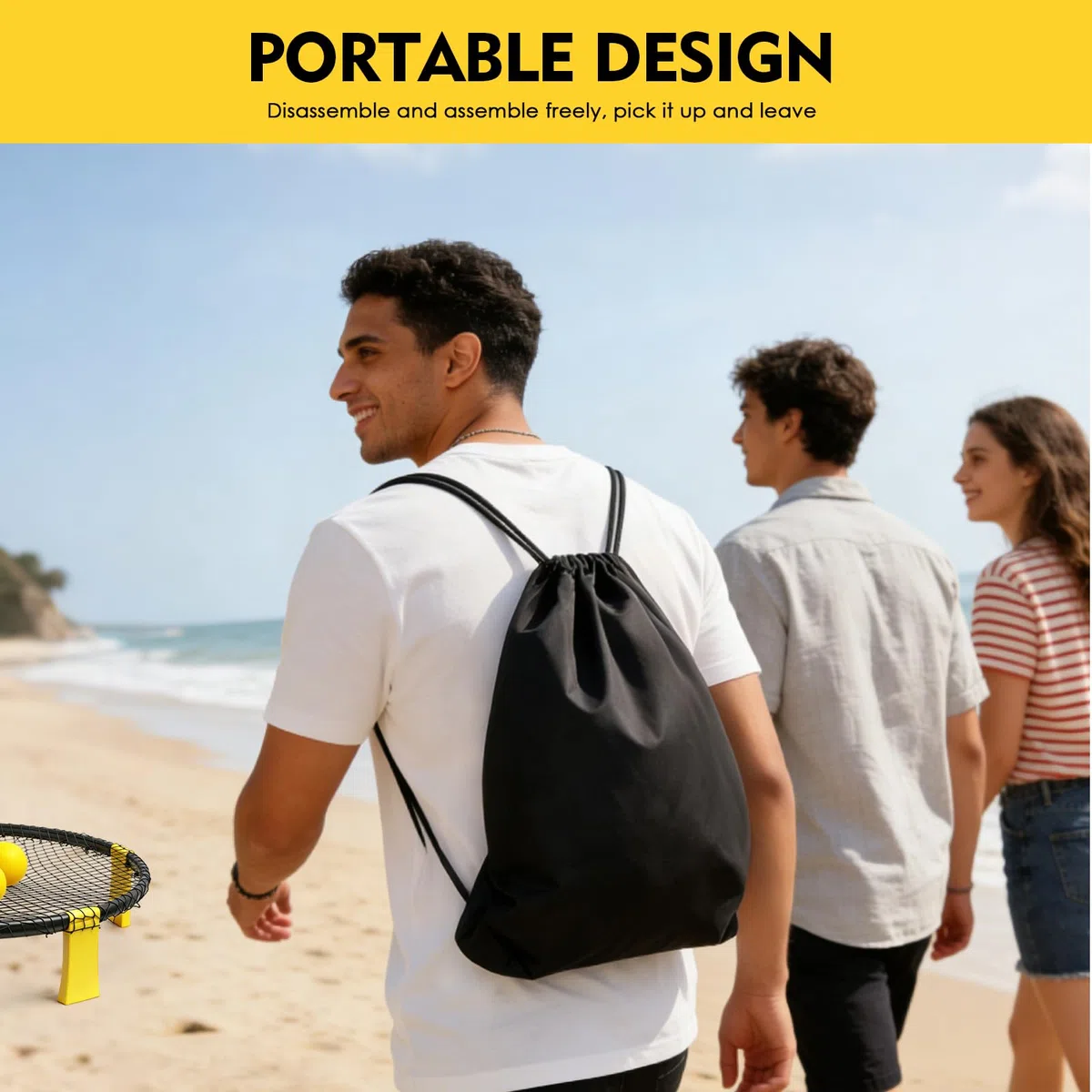 Set Roundnet Completo con 3 Palloni, Pompa, Reti e Borsa da Trasporto per Spiaggia, Giardino, Campo