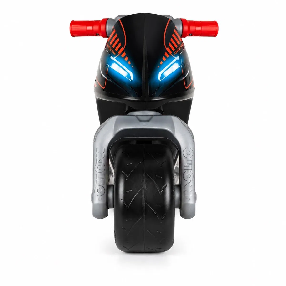 MOLTO Motocicletta cavalcabile bambini nera Furious design da corsa leggera stabile confortevole giocattolo sicuro interni esterni 18 mesi