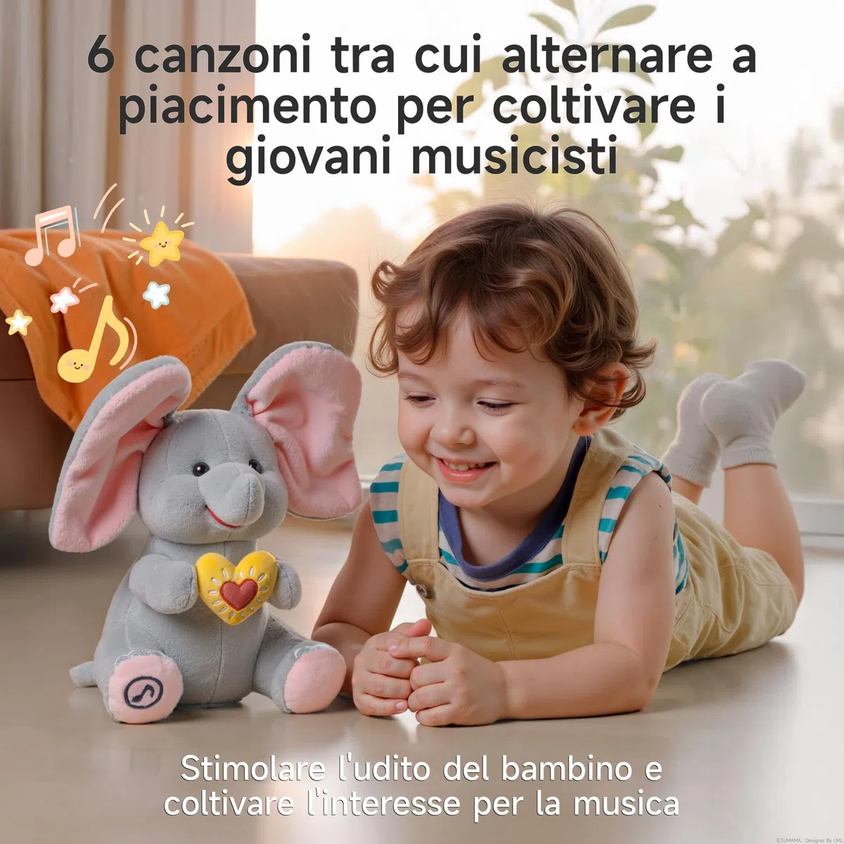 Elefante di Peluche Elettrico Animato con Orecchie Mobili e Musica, Regalo per Bambini
