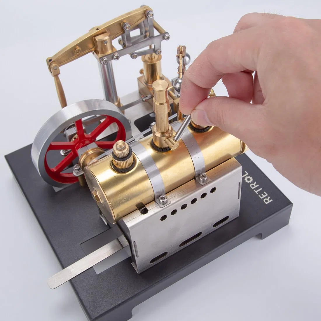 NULA Set da costruzione modello di motore a vapore a trave, mini motore in metallo retrò in metallo modellismo macchina a vapore stazionaria con caldaia orizzontale per gli amanti delle macchine a
