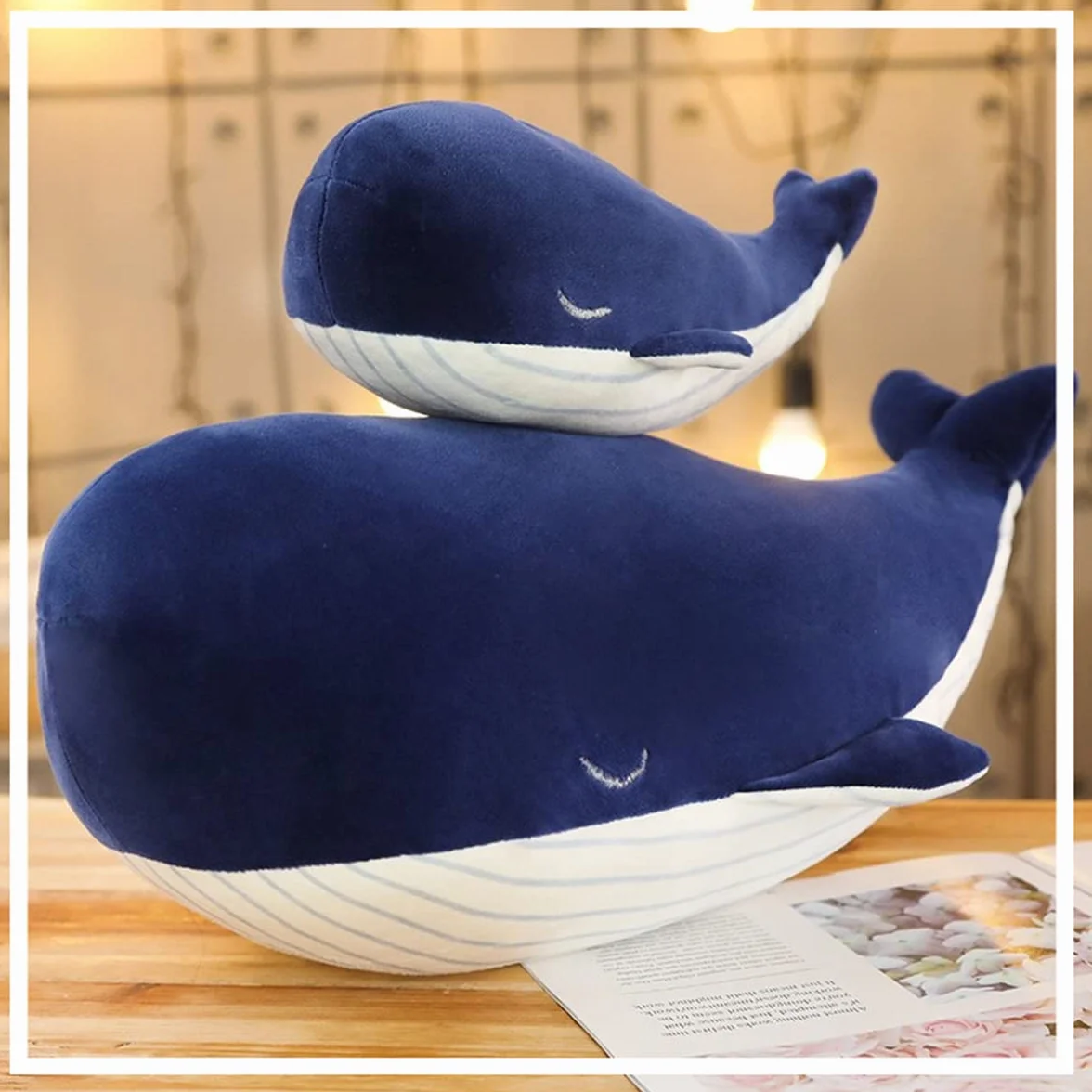 Kekeso Grande Balena Blu Peluche Giocattolo Morbido Che Abbraccia Cuscino Carino Bambola Della Peluche (45cm+25cm=17.71inch+9.84inch)