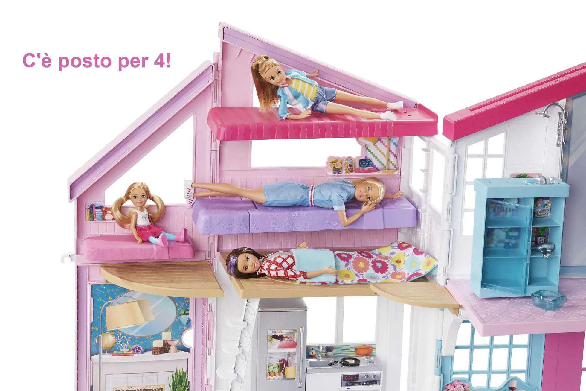 Barbie - Casa di Malibu - Casa di Barbie Malibu - Playset Trasformabile con Plug-and-Play - Oltre 25 Accessori - 60 Cm - Regalo per Bambini da 3+ Anni, FXG57