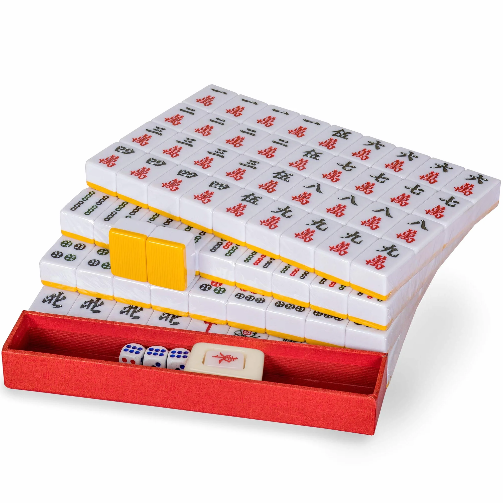 Set Professionale Mahjong Cinese Doppia Felicità Giallo 146 Tessere Medie Dimensioni
