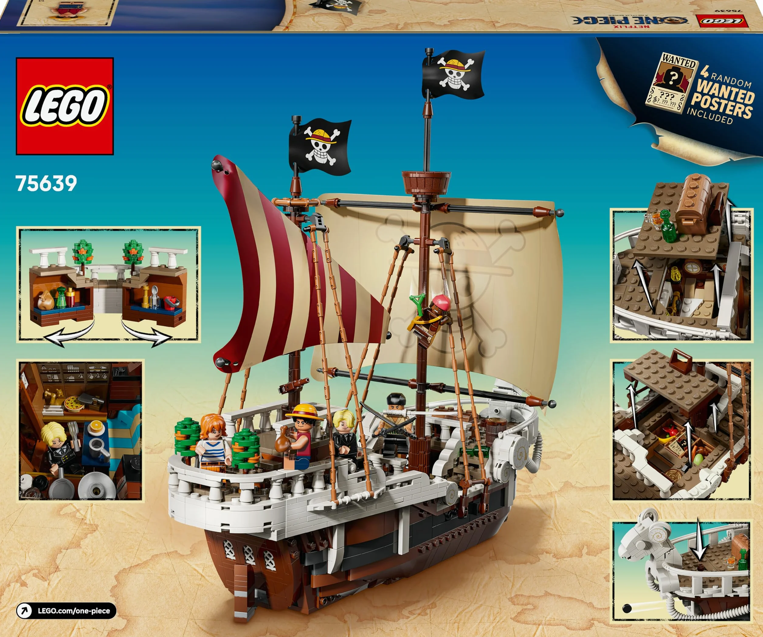 LEGO ONE PIECE La Nave Pirata Going Merry - Modello di Barca Giocattolo da Esposizione con 5 Minifigure tra cui Luffy, Zoro e Nami - Regalo per Bambini, Bambine e Fan degli Anime da 10 Anni - 75639