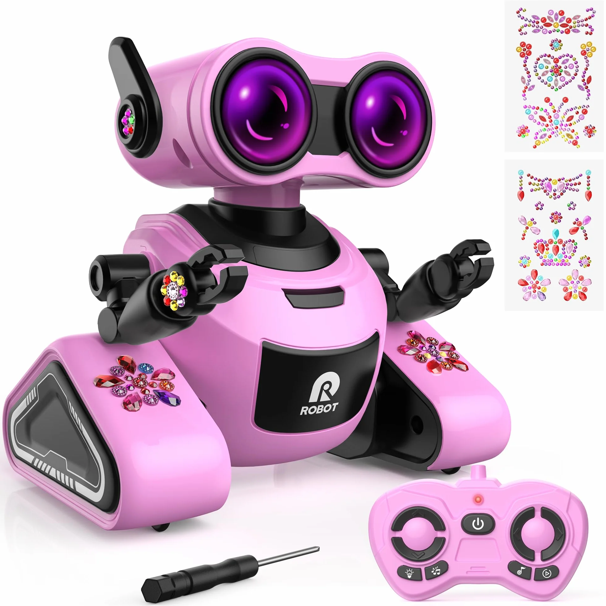 Yerloa Robot Interattivo per Bambini e Ragazze - Giochi Ricaricabili Telecomandati con Adesivo, Danza e Musica - Regalo per 3-8 Anni