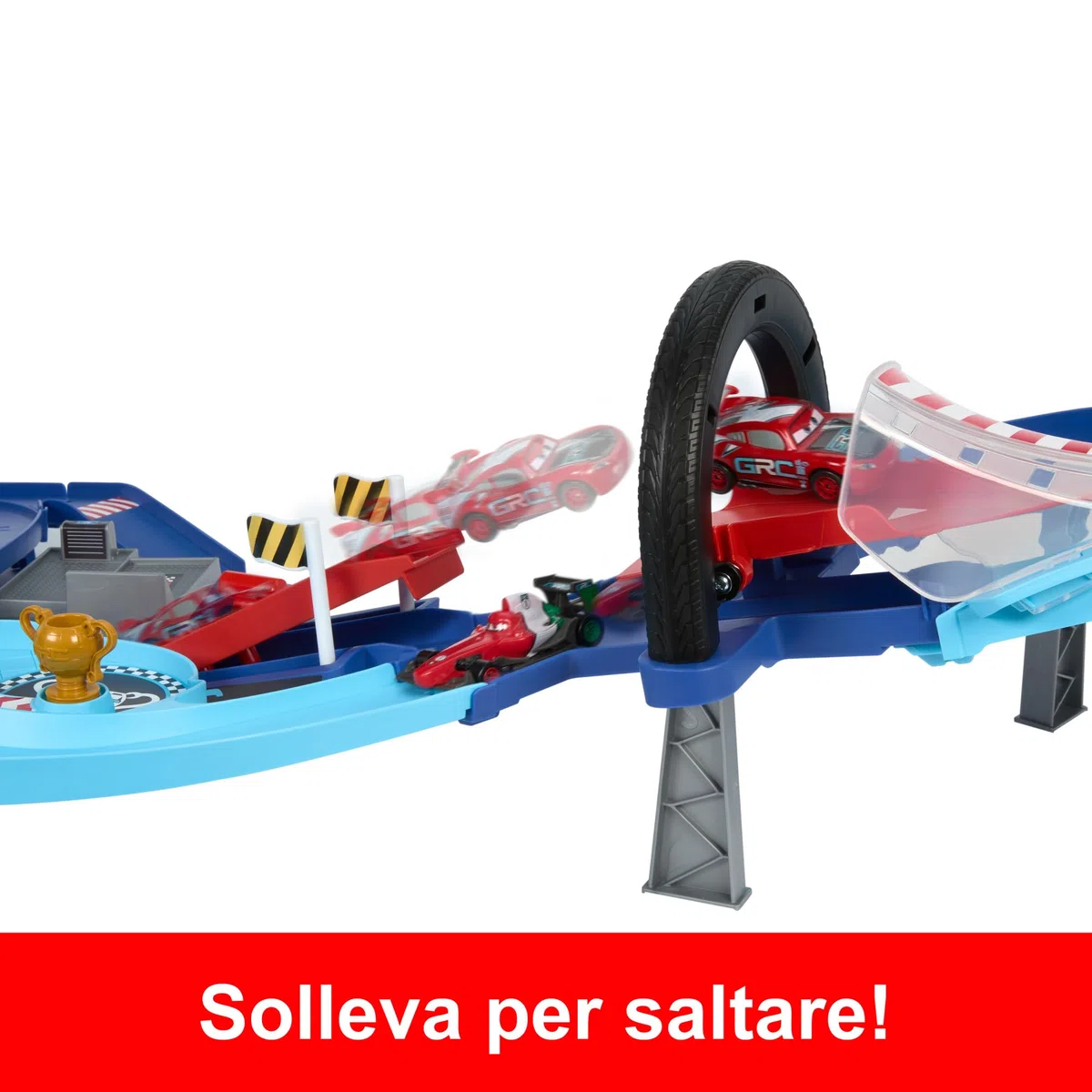 Mattel Disney Pixar Cars Pista Salti della Corsa Globale Playset z Propulsorem 2 Macchinine Saetta McQueen Francesco Bernoulli HXJ32