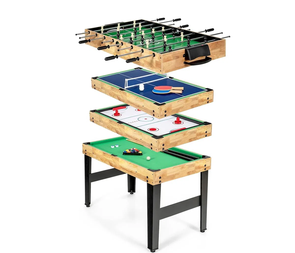 Tavolo Multigioco 4 in 1 Legno Calcio Balilla Biliardo Ping Pong Air Hockey 122x61x73 cm