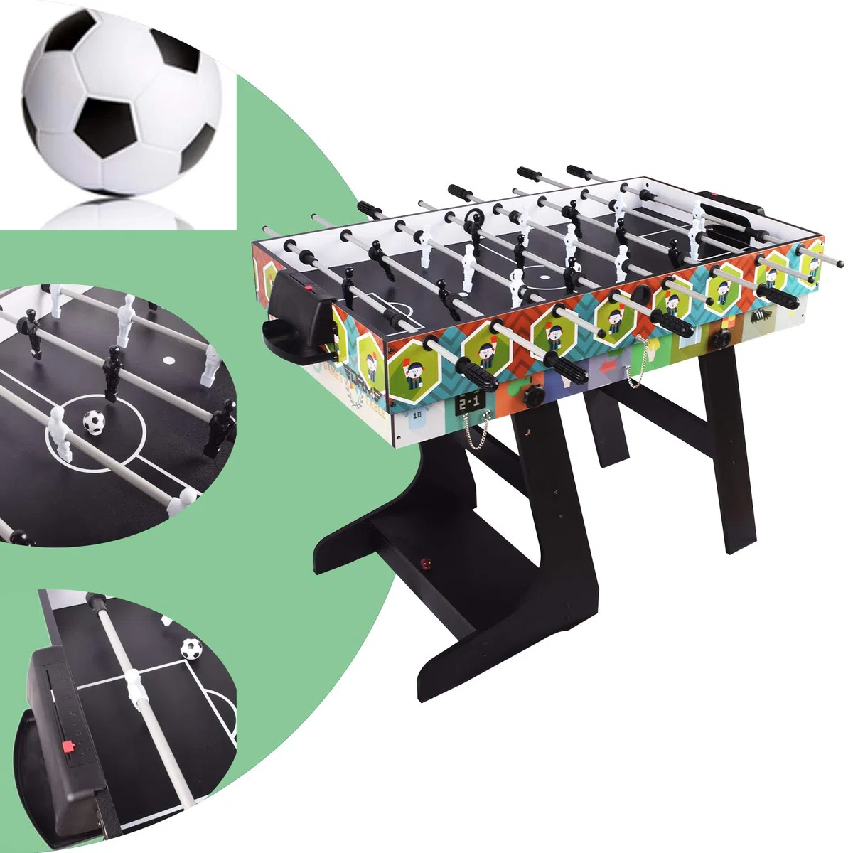 OYE Gioco da tavolo pieghevole multiradio 4FT – Calcio balilla (calciatore da tavolo)/ping-pon/hockey/tavolo da biliardo, MDF, 124 x 82 x 61 cm