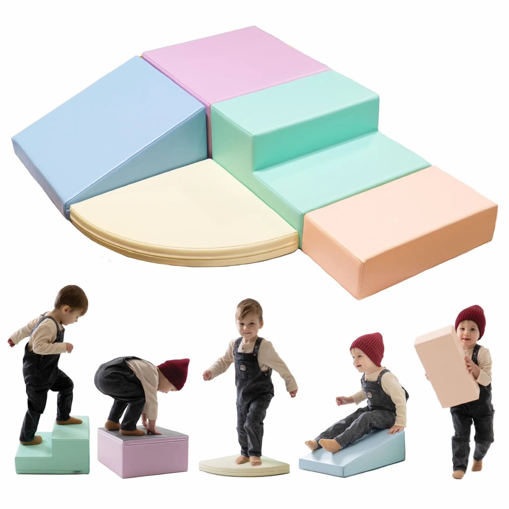 IGLU Soft Play Corner Climber Blocchi in Schiuma Set da Gioco 12+ mesi 5 XL Cubi Montessori Pastel
