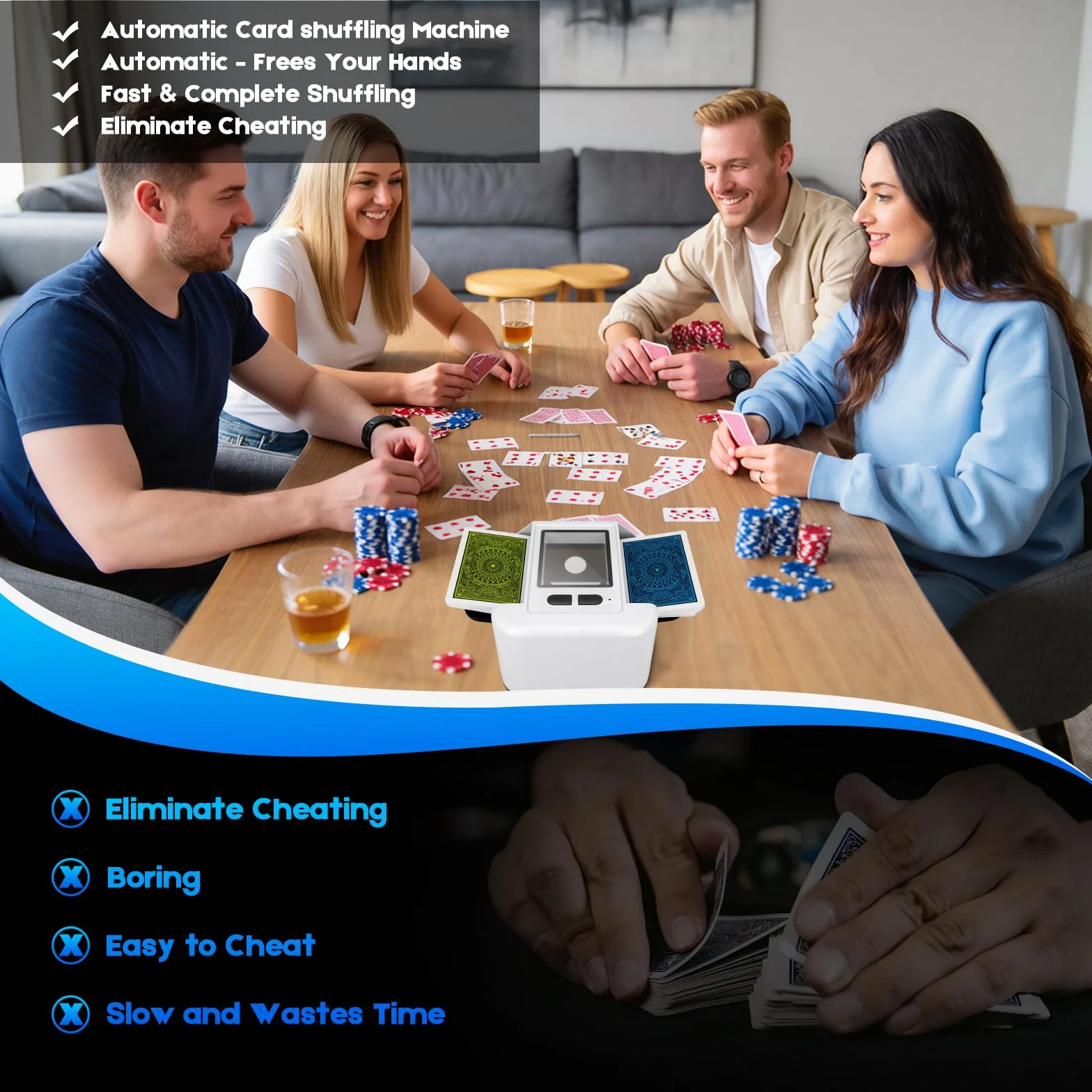 Mischia Carte Automatico 2000mAh,Mescolatore Carte da Gioco Elettrico per 1-2 Mazzi, Modalità Auto e Manuale, Ricaricabile, Basso Rumore, Card Shuffler per Poker/Blackjac (YKEU-XPQ-W)