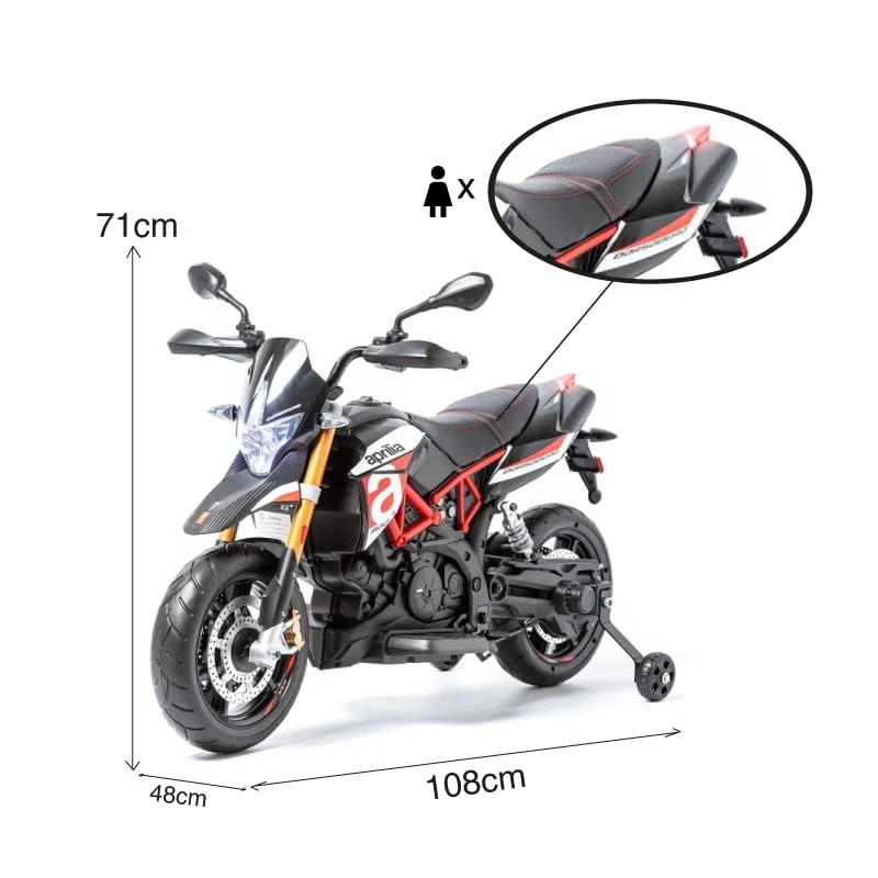 Aprilia Dorsoduro 12V Moto Elettrica per Bambini 2 Motori 45W LED EVA Sedile Pelle 3-6 Anni
