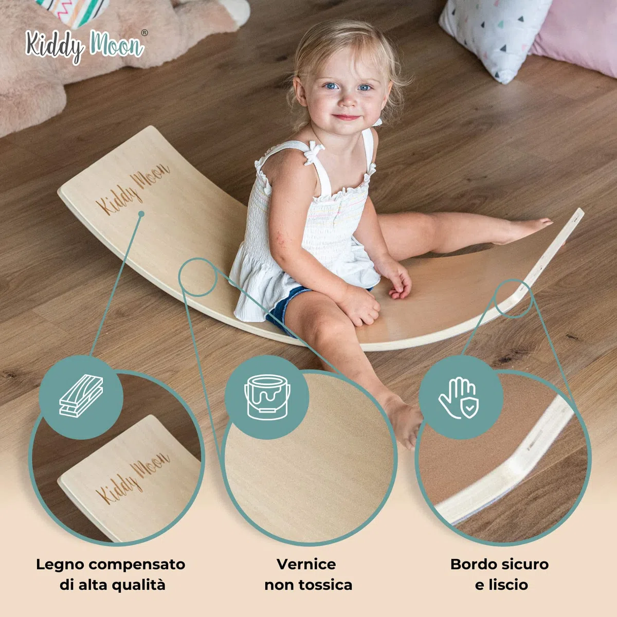 KiddyMoon Tavola Di Equilibrio In Legno Per Bambini Montessori, Rosa