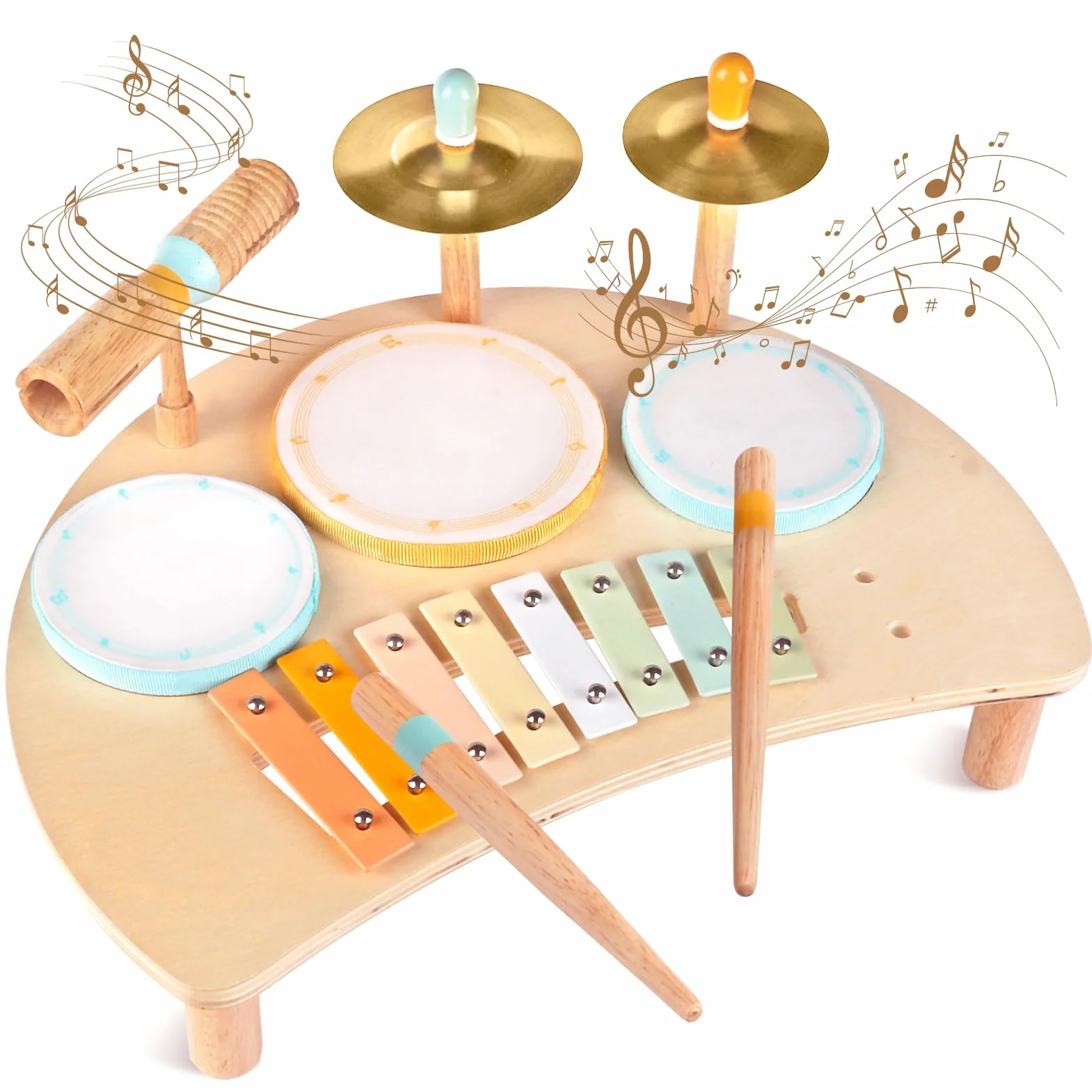 Set di Tamburi e Xilofono per Bambini da 1,5 a 3 anni, Strumenti Musicali, Maschi e Femmine - Regali per età 1,5, 2, 3+ (Neutro)
