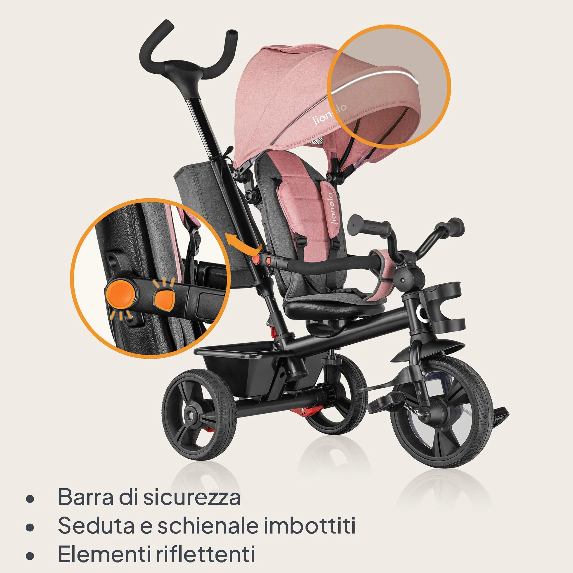Lionelo Haari 2 in 1 Triciclo bici e passeggino fino a 25kg, Pieghevole, Fronte mamma e fronte strada, Regorabile compatto con Borsa e portabibite, Cinture a 3punti Triciclo per bambini da 1 a 5 anni