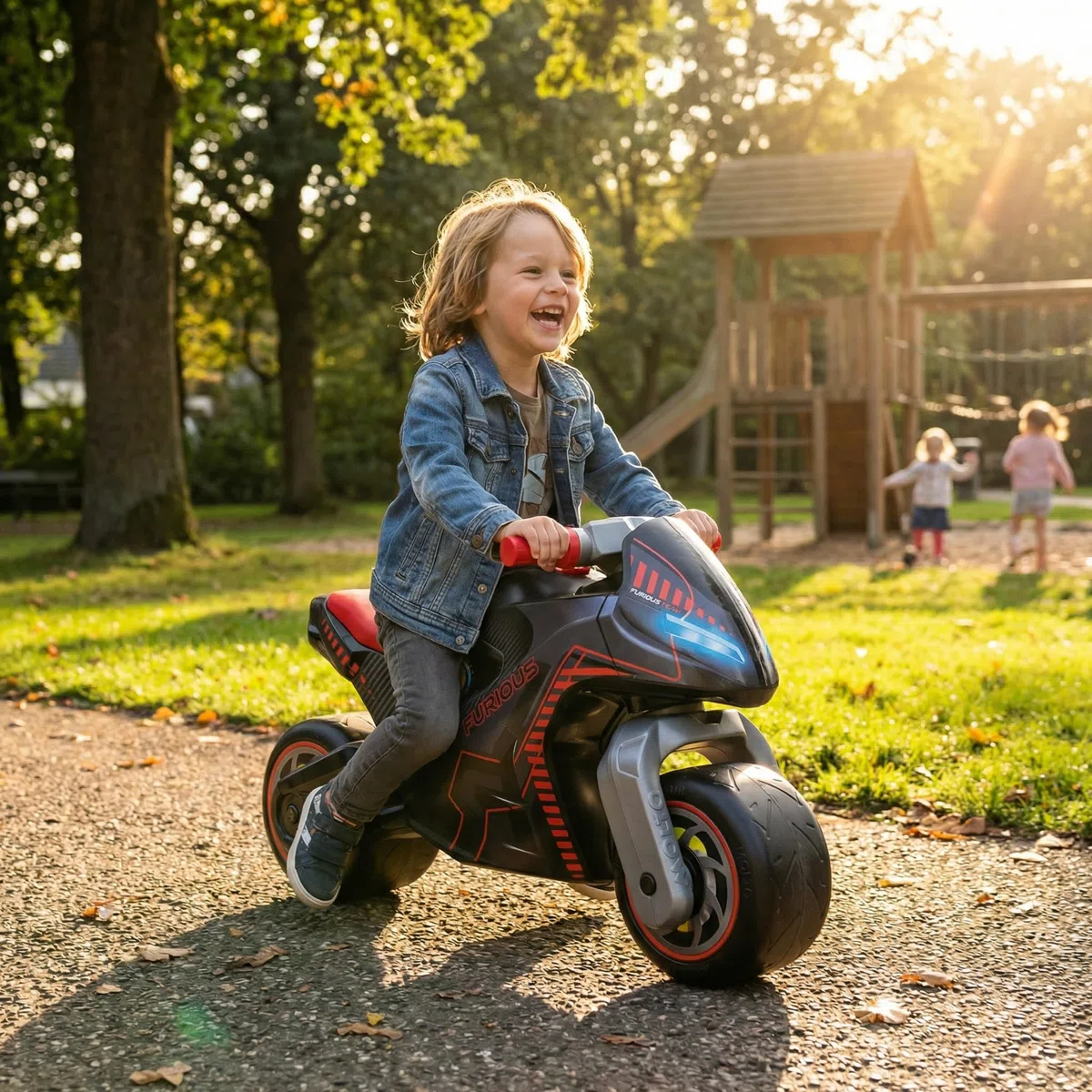 MOLTO Motocicletta cavalcabile bambini nera Furious design da corsa leggera stabile confortevole giocattolo sicuro interni esterni 18 mesi