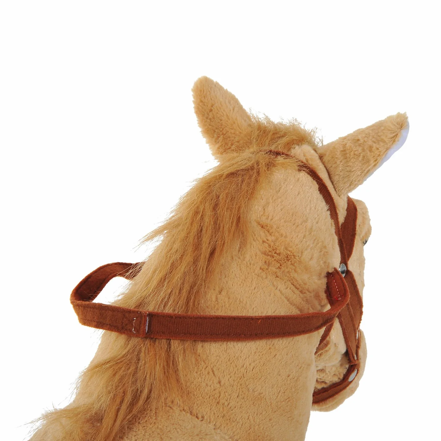 HOMCOM Cavallo Giocattolo con Sella, Briglie e Poggiapiedi, Cavallo Cavalcabile in Peluche, Metallo e Cotone PP, 85x28x60 cm, Beige