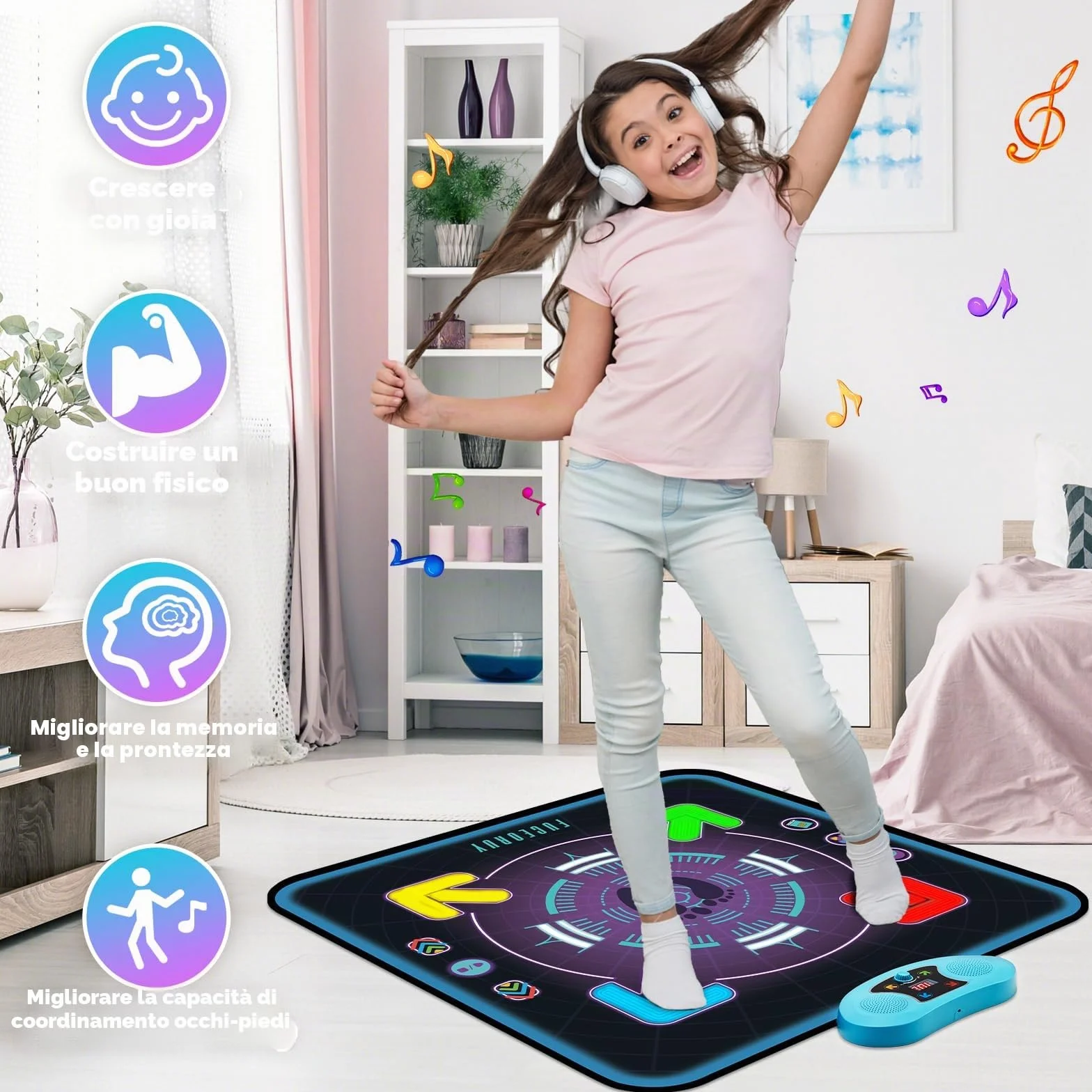 FUCEORUY Tappeto Ballo Bambini, Tappeto Musicale con 3 modalità di Gioco, Volume Regolabile Tappetino da Ballo Giocattoli Natale Regali Compleanno per Ragazzi Ragazze 4 5 6 7 8 9 10+ Ages (95 x 95cm)