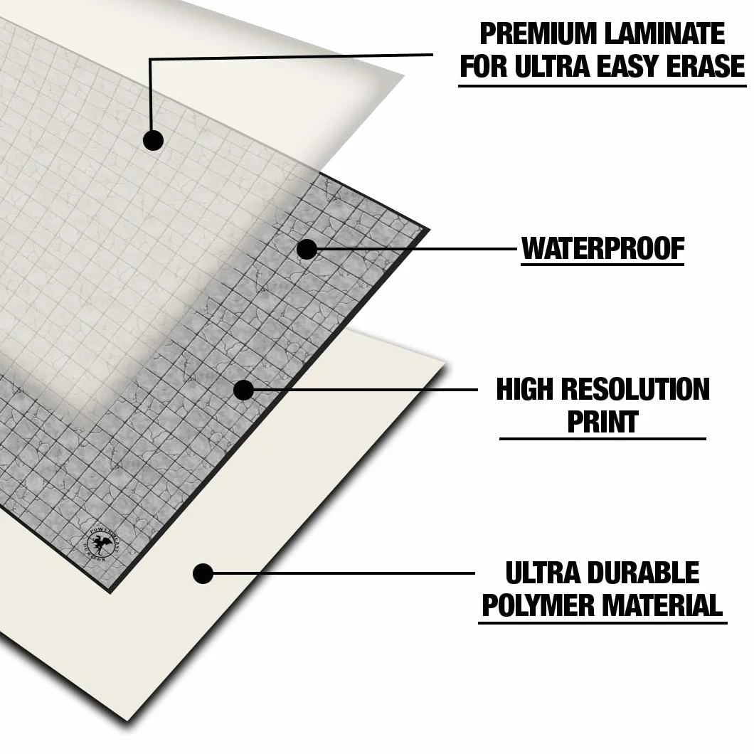 Dungeon Grid Game Mat, Pennarelli e Gomme, Scrigni del Tesoro, Tavolo da Gioco Riutilizzabile D&D