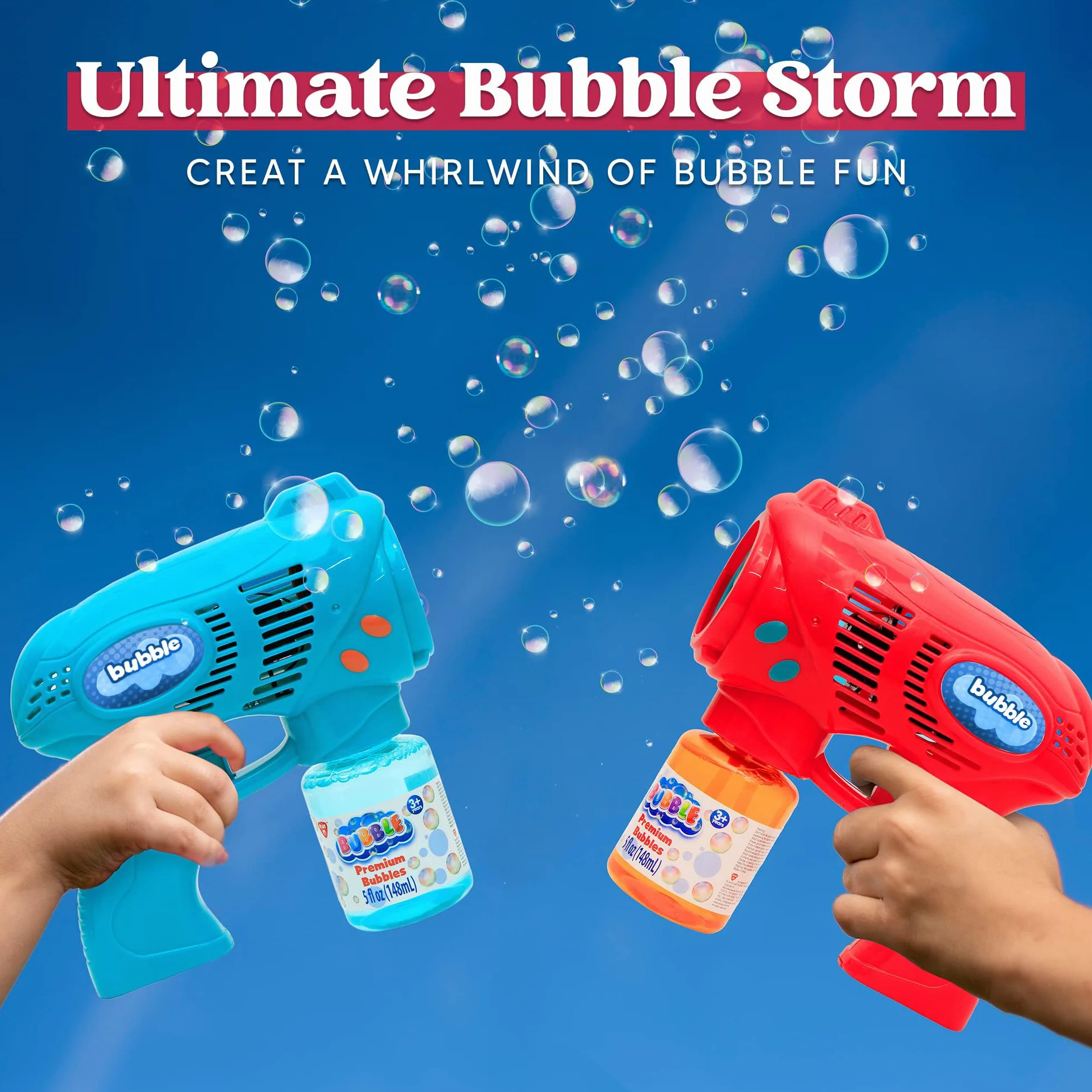 2 pezzi Pistola a Bolle Colorata con 2 Bottiglie di Soluzione di Bolle da 147ml per Bambini Giochi all'aperto e al coperto Festa a tema d'estate Compleanno
