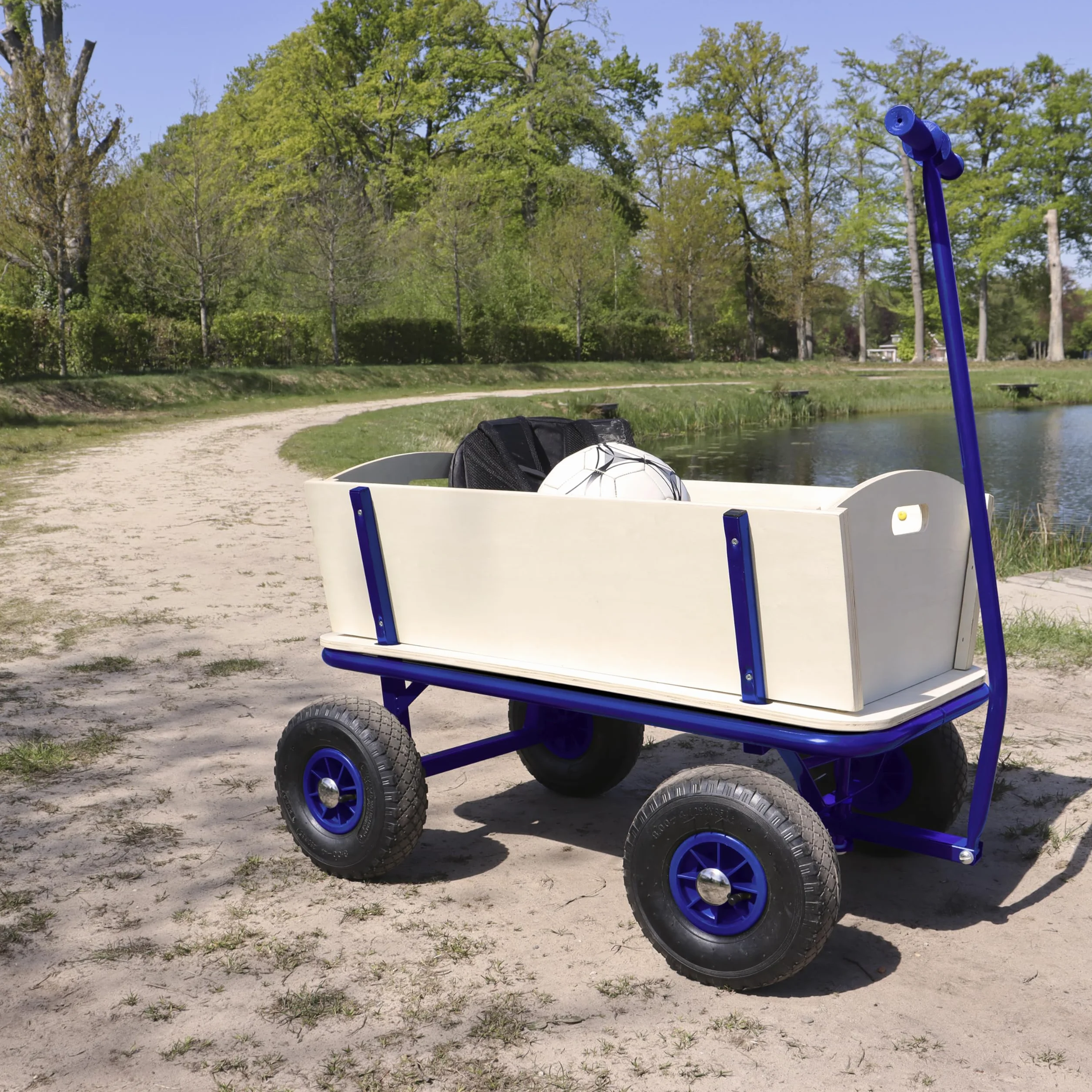 Sunny Billy Beach Wagon Blu | Carrello da Giardino, Spiaggia | In Legno, 4 ruote, da Esterno, da Mare| 94x61x97cm - Max 100kg