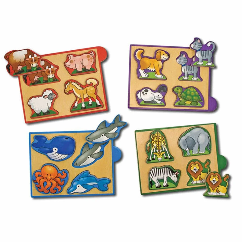Melissa & Doug Set di 4 Mini Puzzle con Animali da Fattoria, Gioco Educativo, Sviluppo Attivita' Cognitive, Giocattoli Prima Infanzia, Regalo Bambini Bambine di 2 3 4 Anni