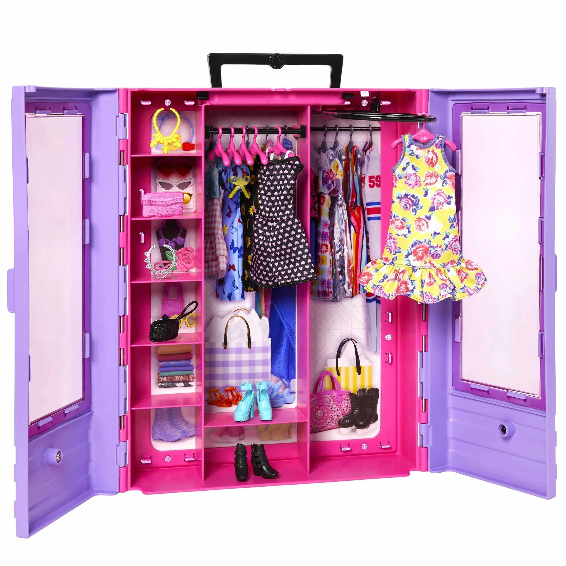 Barbie - Fashionistas Armadio Moda Look Playset con bambola, richiudibile e trasportabile, abiti, accessori e grucce, Giocattolo e regalo per Bambini 3+ Anni, HJL66