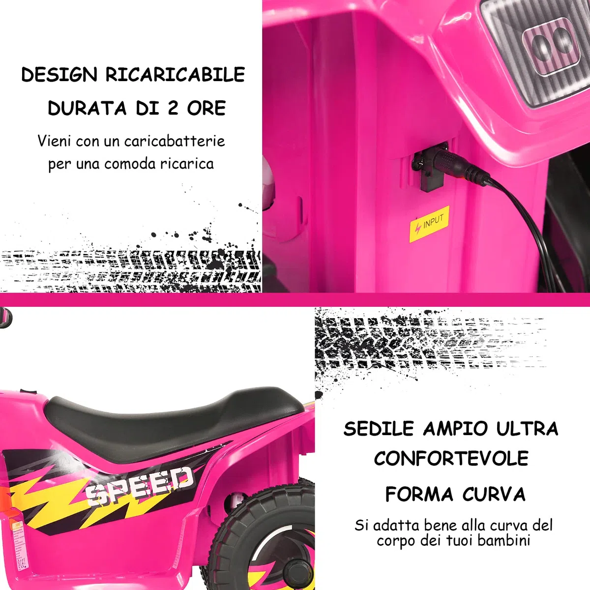 GYMAX Quad Elettrico per Bambini 3+ Anni 6V 72x39,5x45,5 cm Rosa