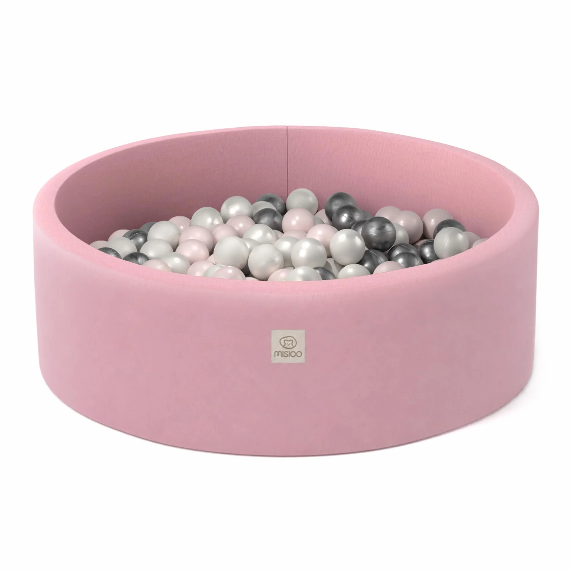 MISIOO Smart Piscina di Palline 90 x 30 cm Rotondo per Bambini (Rosa: Argento-Perla-Rosa chiaro/150 Palle)