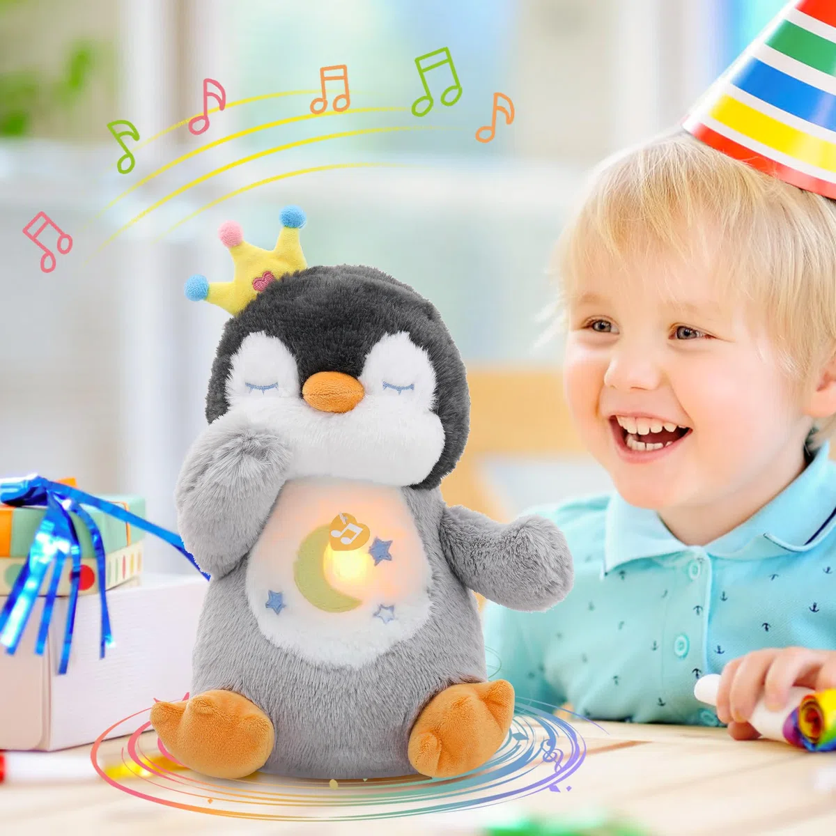 Peluche che respira pinguino con simulazione respirazione musica luce notturna