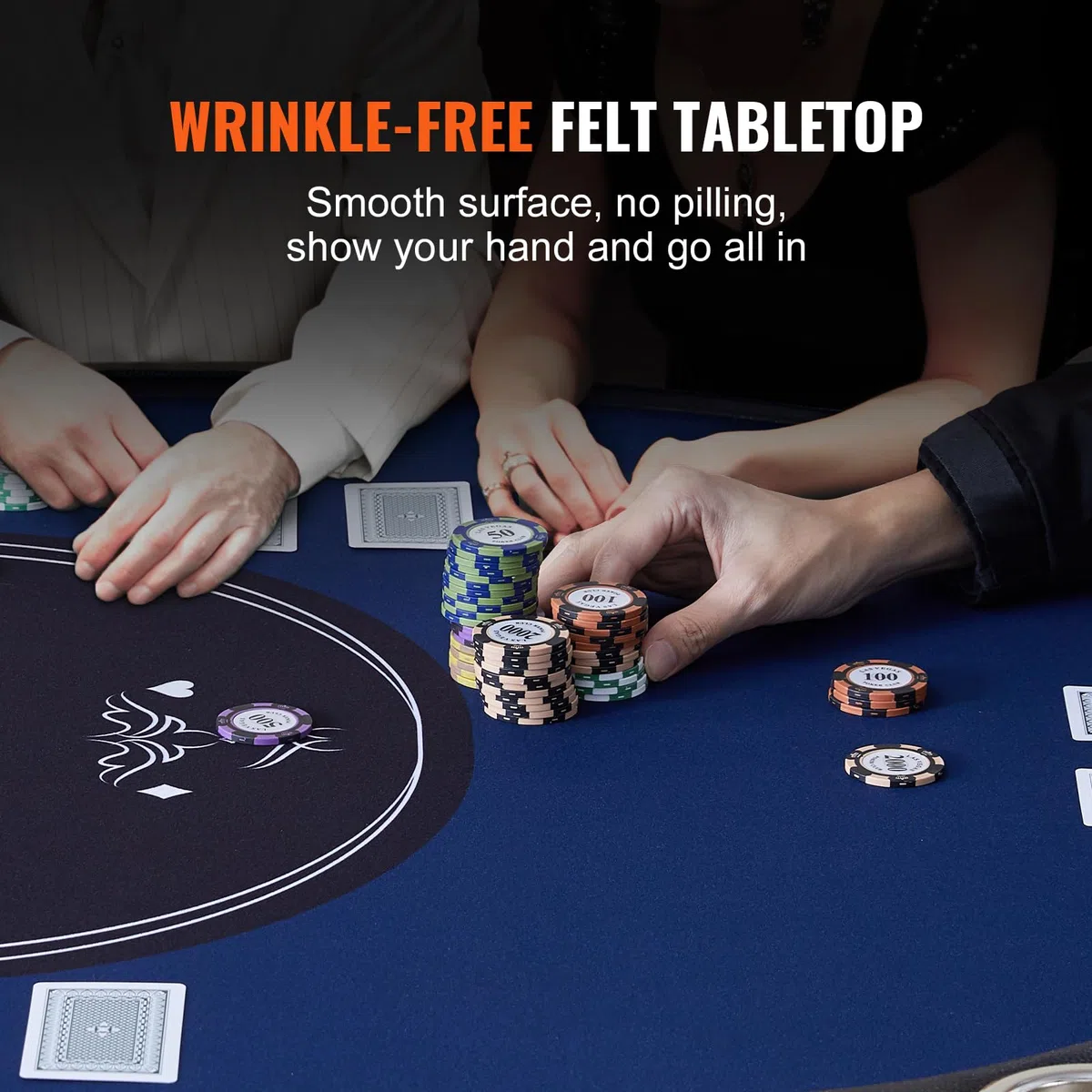 VEVOR Tavolo da poker pieghevole per 10 giocatori, portatile, con binari imbottiti e portabicchieri in acciaio inossidabile, blu (84')