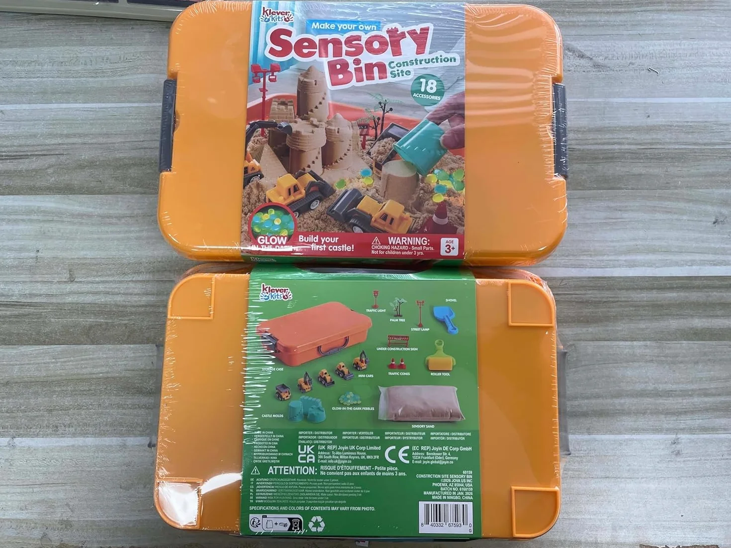 Klever Kits Cestino Sensoriale da Costruzione per Bambini con Pietre Fosforescenti, Sandbox con Coperchio, Kit Castello di Sabbia