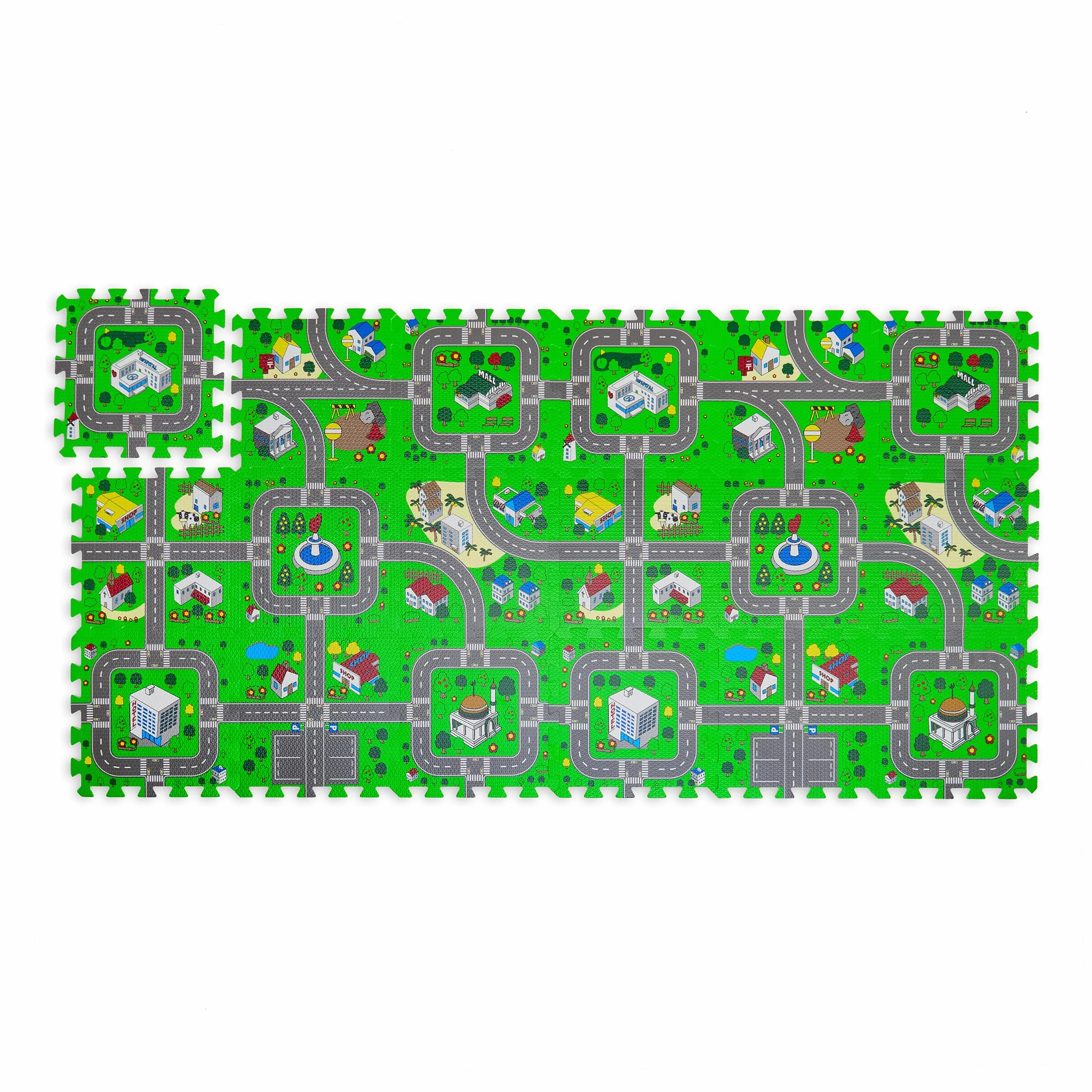 Relaxdays Tappeto Gioco Bambini Puzzle 18 Tasselli Design Strade 178,5 x 90 cm Multicolore