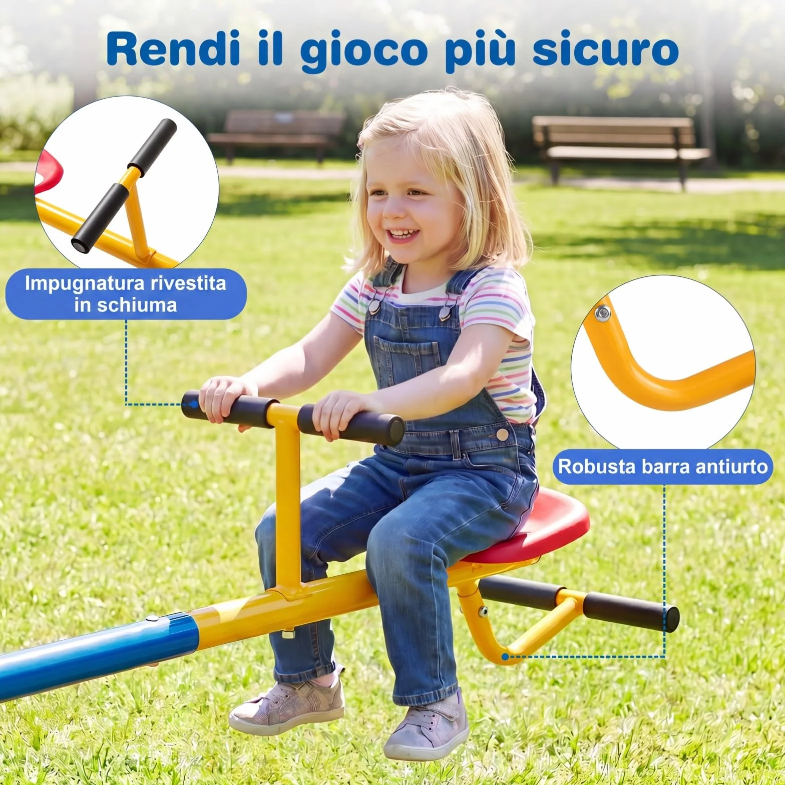 COSTWAY Altalena Basculante per Bambini, Altalena Saliscendi a 360° con Fermo per le Gambe, Altalena Basculante per Esterno Cortile e Parco Giochi, 2 Posti a Sedere
