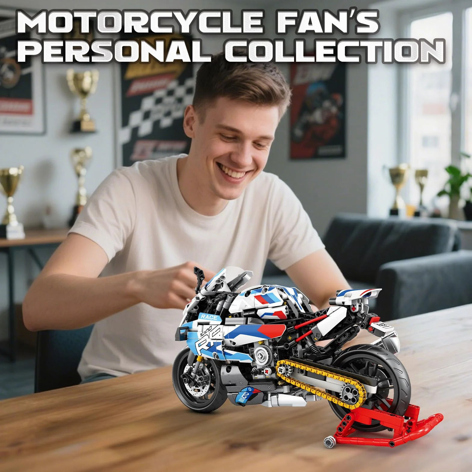 Reobrix Motorcycle 1000 RR Technic Set di Costruzione 1:8 949 Pezzi Modello Moto da Collezione con Supporto 14+