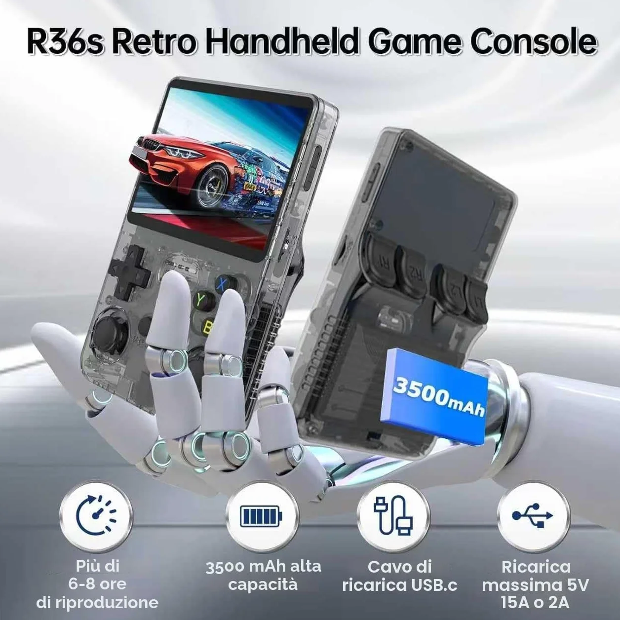 R36S Console Retro, Schermo IPS da 3,5 Pollici, 128GB di Memoria, 40.000 Giochi Preinstallati, Console Portatile per Bambini e Adulti, Supporto Multi-Emulatore, Viola (Nero)