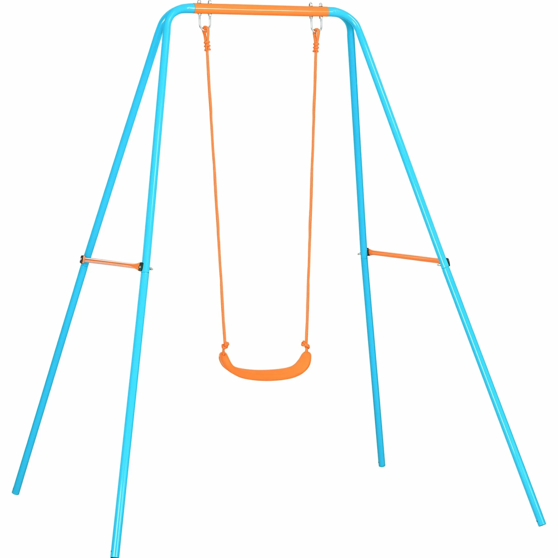 Outsunny Altalena da Giardino con Seggiolino e Picchetti, in Acciaio per Bambini 3-8 Anni, 163x145x181cm, Blu e Arancione