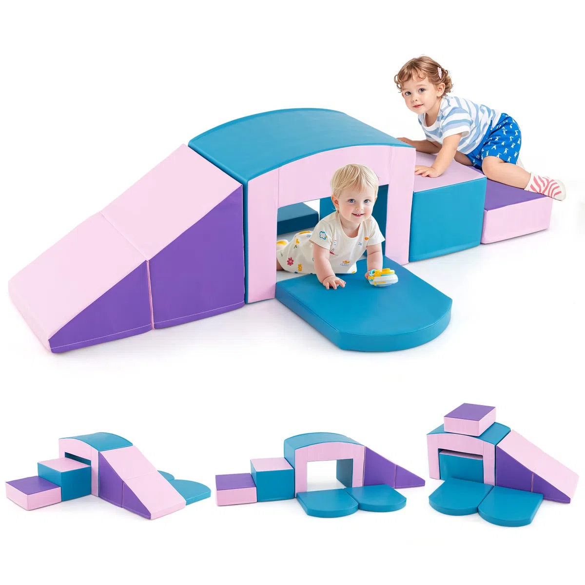 COSTWAY 6 Blocchi di Schiuma per Arrampicata, Gioco Morbido per Bambini, Set di Costruzioni Colorate