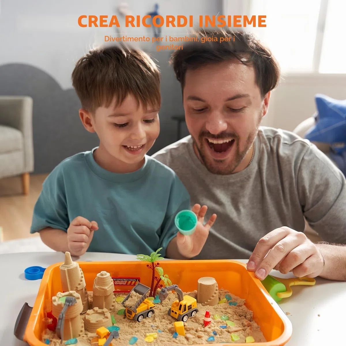 Klever Kits Cestino Sensoriale da Costruzione per Bambini con Pietre Fosforescenti, Sandbox con Coperchio, Kit Castello di Sabbia