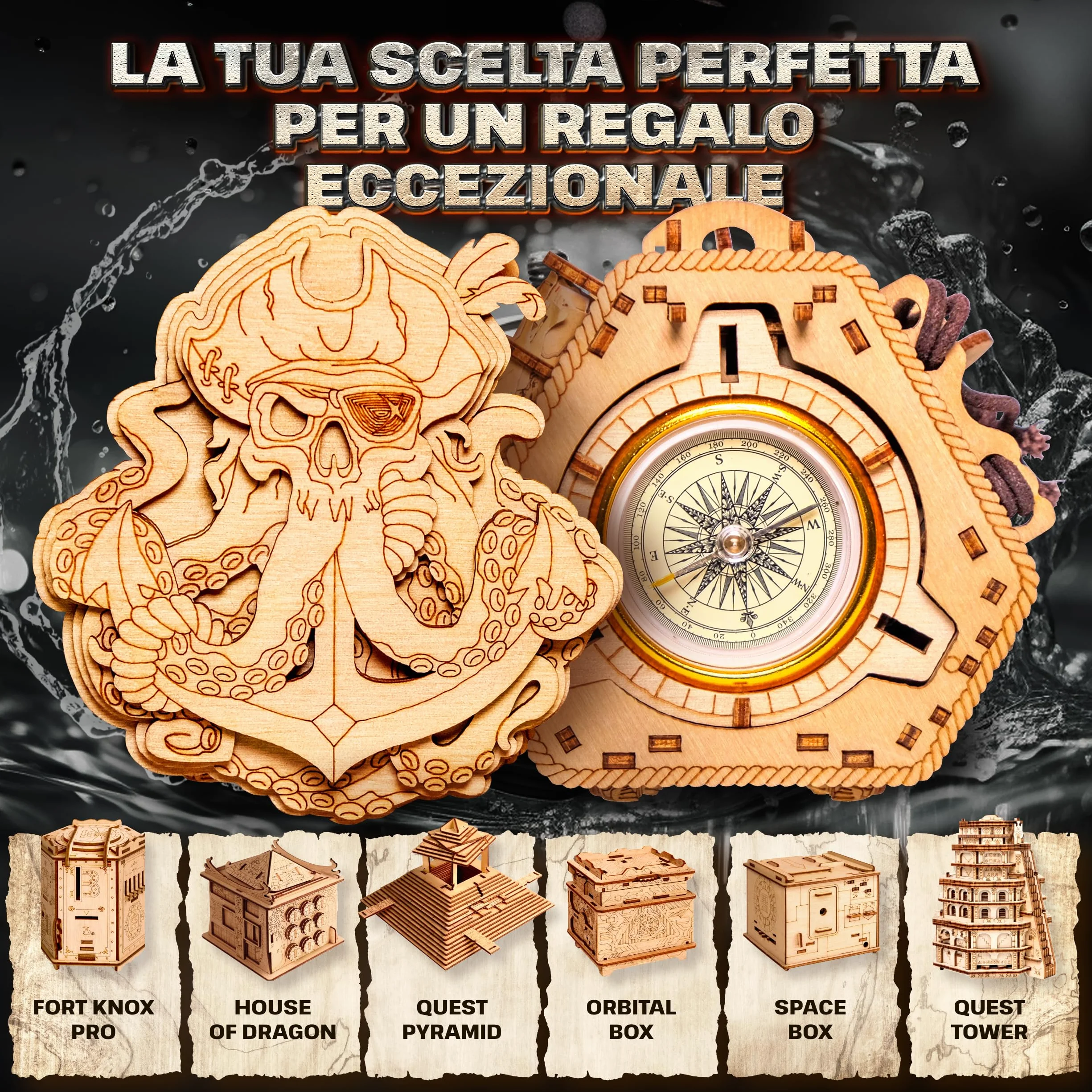 ESC WELT Blackbeard's Compass Puzzle Box - Escape Room in una scatola - Rompicapo - Scatola di gioco in fuga 3D - Giochi di indovinelli in scatola - Scatola di puzzle per bambini e adulti